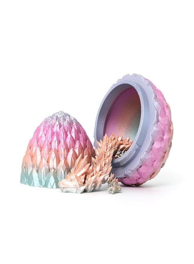 Flavery 3D Printed Dragon Egg - 12 inch Dragon in Gemstone Egg, Easter Basket Stuffers, Flexible Fidget Toy, Executive Desk Pet, Figure Decor, Easter Egg (Rainbow) - Image 2